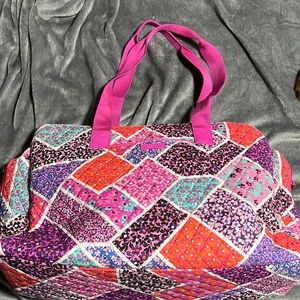 Vera Bradley Cotton Triple Compartment Travel Bag, Modern Medley with Pink